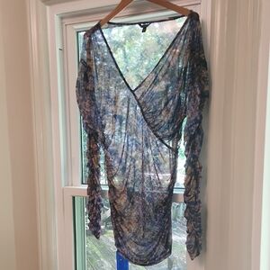 Guess Netted Sheer Floral Top XL